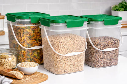 4 Gallon Square Food Grade Bucket Pail with Plastic Handles and Lid (Pack of 3) Made in USA containers (4G SQ Clear - Green lids) - color: 4g Sq Clear - Green Lids