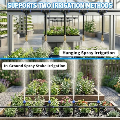 Drip Irrigation System 130FT with 10 Bendable Nozzles, 10 Misting Emitters, 10 8-Outlet Drip Emitters, 1/2 & 1/4 Inch Hoses – Garden Watering & Misting Kit for Yard, Lawn, Greenhouse - color: 30 ft hose (1/2 in OD）+100 ft hose (1/4 in OD）