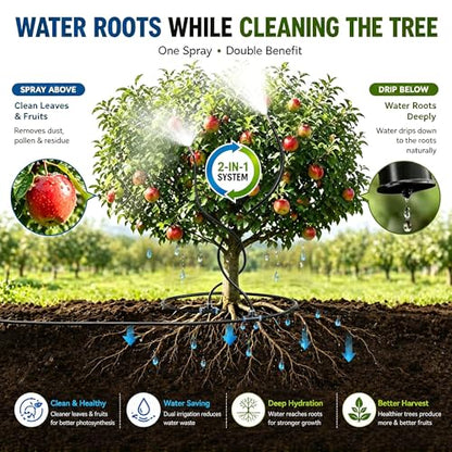High-Flow Tree Irrigation System, 15FT 12mm Hose & 2Pcs 6.5FT Adjustable Nozzles, for Tree Roots & Canopies Irrigation, Leaf & Fruit Cleaning, Ideal for Fruit Trees & Ornamental Trees - size: 15FT