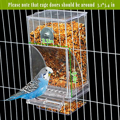 Rypet 2 Pack No-Mess Automatic Bird Feeder, Parakeet Cage Accessories | 16 oz Seed Capacity, Transparent Acrylic Food Level Check, Helps Reduce Seed Scatter, for Cockatiel Parrot Cockatoo Canary - color: Transparent-2 PCAK