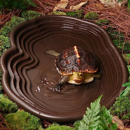 Extra Large Reptile Bathing Pool Reptile Feeding Dish Water Bowl with Ramp Aquarium Ornament for Gecko, Snake, Turtle, Bearded Dragon, Lizard Bath(Black) - color: Black