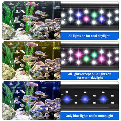 AQUANEAT LED Aquarium Light for 8 to 10 Inch Fish Tank, Auto On Off with Timer, Full Spectrum, Adjustable Brightness, Daylight Moonlight Mode, for Fresh Water Low-to-Mid Light Plants - size: 8"-10"