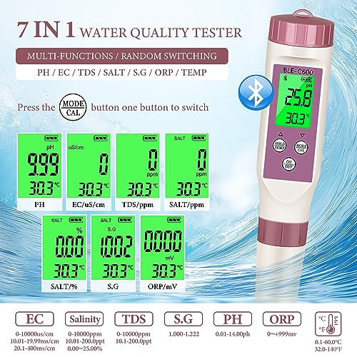 PH Meter 7-in-1 Tds Meter/Salinity Tester/pH Meter/EC Meter/Orp Meter/S.G Meter/Temp ph Tester Digital,PH Meter for Water 0.01pH Accuracy,Tds Meter with ATC. - size: 7-1