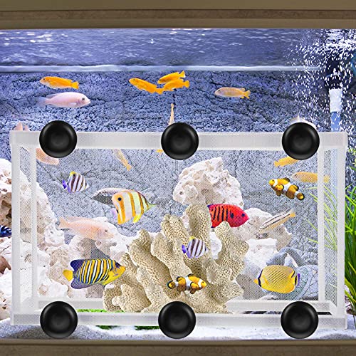 2 Pieces Fish Tank Breeder Net Mesh Breeder Box Fish Hatchery Isolation Separation Net Plastic Frame Fry Hatchery Incubator Mesh Breeding Box with Suction Cup for Aquarium