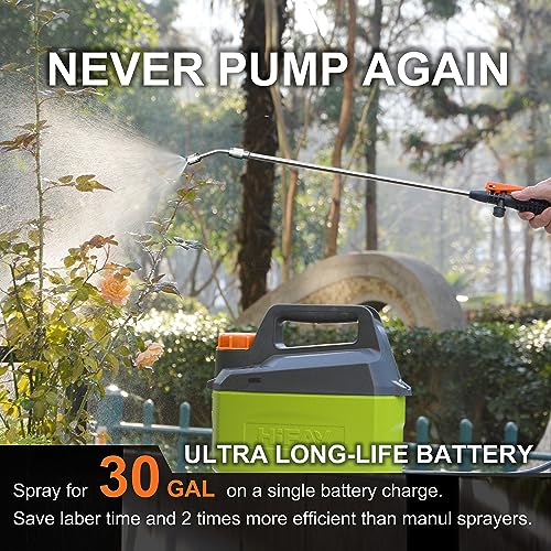HIFAY ES4 Electric Sprayer 1 Gallon Built-in 4000mAh Rechargeable Battery, Copper-Nickel Spray Nozzle Makes The Spray More Delicate, The Telescopic Spray Rod Can Reach Further - color: Green