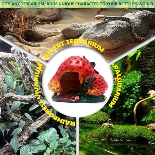 Leopard Gecko Reptile Hide Bearded Dragon Caves Strawberry Lizard Hideout Tank Accessories Crested Snake Décor Amphibian Habitat Decoration - style: STRAWBERRY