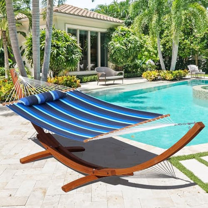 Lazy Daze 12 FT Sunbrella Fabric Hammock, Non-Fading Double Outdoor Hammock | 2 Person Hammock with Pillow, Straps, Carabiners , All Weather Fade Resistant for Outside, Gateway Indigo - color: Gateway Indigo