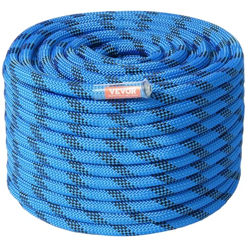 VEVOR 12.7mm Static Climbing Rope, 45.7M(150ft) Outdoor Rock Climbing Rope 30KN Breaking Tension, Fiber Rope for Escape, Rappelling, Fire Rescue, Blue - size: 150ft