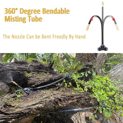 360°Bendable Automatic Irrigation System, 50Ft Adjustable Garden Watering Misting System for Outdoor Cooling System, Trampoline, Greenhouse, Lawn, Plant, Water Mister Nozzles Thread Sprayer 0.043"