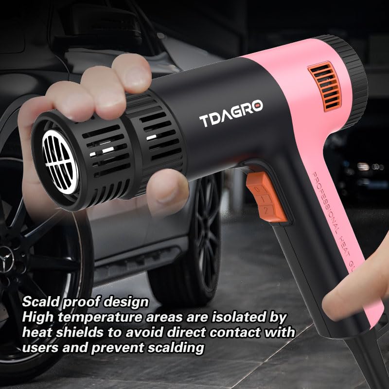 Heat Gun for crafting 1800W, 122℉~1202℉ Variable Temperature Control with 2-Temp Settings 4 Nozzles, 1.5s Fast Heating Mini Heat Gun for Resin, Shrink PVC Tubing/Crafts and Vinyl Wrap（Pink）