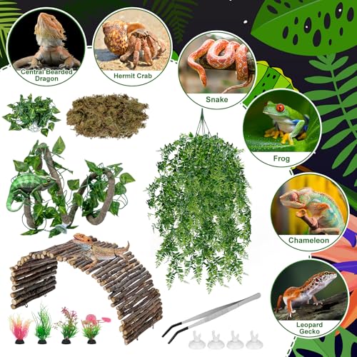 Hysagtek Bearded Dragon Tank Accessories - Reptile Hideout Bridge Climbing Plants Crested Gecko Tank Accessories Terrarium Decoration for Lizard Frog Snake Leopard Gecko Crab Hermit Crab Chameleon