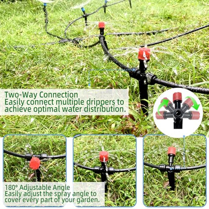 10PCS Push-to-Connect Drip Irrigation Emitters for 1/4 inch Irrigation Tubing, Two-Way Connection Adjustable Drip Emitter Sprayer with Stake, Irrigation Dripper Sprinklers for Drip Irrigation System - size: 10PCS Two-Way Drip Irrigation Emitters Sprayer