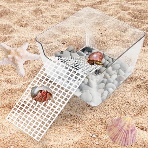 2 Pack Hermit Crab Water Tank, Cage Accessories With Climbing Ramp, Aquarium Salt Water Pool for Small or Medium Habitat Home Transparent - size: Small