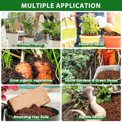 Pack of 5 Organic Coco Coir Bricks- 100% Natural Coco Peat Soil | Low EC & Balanced pH, Compressed Coconut Fiber Substrate, Supports Plant Root Growth for Seed Starting, Potting & Gardening - size: 5 Pack
