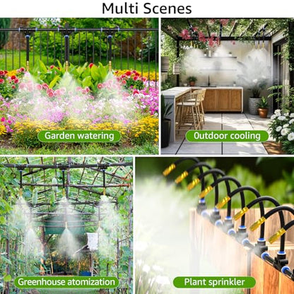 Bluepro Drip Irrigation System 7.8inch 1/4", 2026-Upgrade Garden Sprinkler Kit with 12PCS 360° Adjustable Copper Nozzles, Automatic Misting Watering System for Raised Beds, Greenhouse, Lawn, Patio - size: 7.8inch