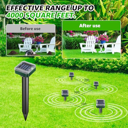 Mole Repellent Solar Powered Outdoor Chipmunk Repellent Ultrasonic | Waterproof Outdoor Deterrent Solar Mole Repellent Ultrasonic for Gopher Vole Rat Squirrel Skunk Garden Yard Lawn Pest Control