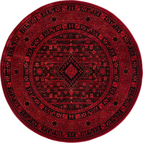 Unique Loom Tekke Collection Area Rug - Sheibani (5' Round, Red/ Black) - size: 5'3" (Round)