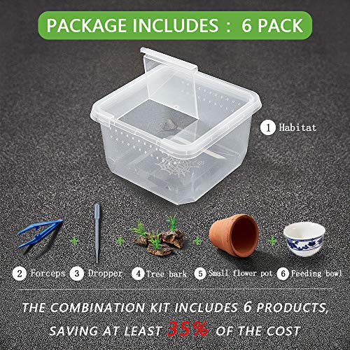 Critter Keeper，Mini Insect Carrier, Portable, Ventilated, Enough Viewing Space, with 5 Accessories, Suitable for Spiders, Geckos, Cockroaches, Snails, Hermit Crabs（Flowerpot）