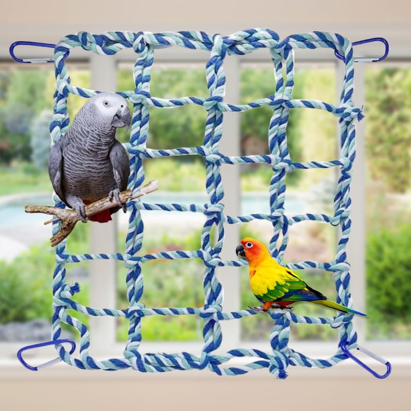 2 Pcs Rat Climbing Ropes for Cage - Rat Accessories - 12.6 x 9.84 inch Hammock - Cotton Rope Bridge - Bird Ladder with 4 Silver Hooks (Blue) - color: blue
