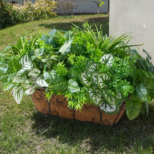 Starttag Artificial Bunches Greenery Plants Fake Plastic Leaves with Stems UV Resistant Outside Faux Plants Bushes for Outdoor Patio Garden Front Porch Yard Decor - color: Green20pcs