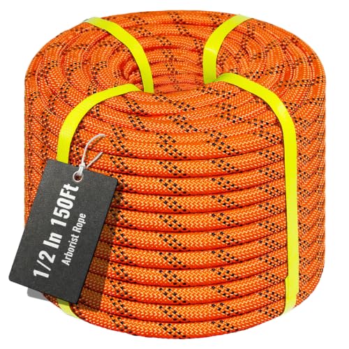 10mm/12.7mm Arborist Rope,3825lbs-9000lbs Double Braided Arborist Bull Rope for Tree Rigging & Pulling,Heavy Duty Rope for Tree Work,Rappelling, Swing Sailing Hiking Camping - color: Orange, size: 150FT