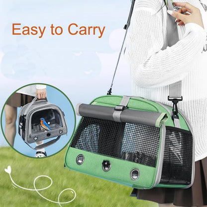 Bird Travel Carrier Bag, Portable Small Bird Parrot Parakeet Carrier | with Standing Perch and Tray, Side Access Window Collapsible Bird Carry Transport Bag for Vet Visit(Green)