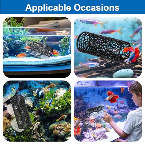 2Pcs Little Fish Swimming Tunnel, Safe Aquarium Decoration Betta Fish Tank Accessories with Suction Cups Hidden Decor Habitat Toys for Small Fish Shrimp Reptile Guppies