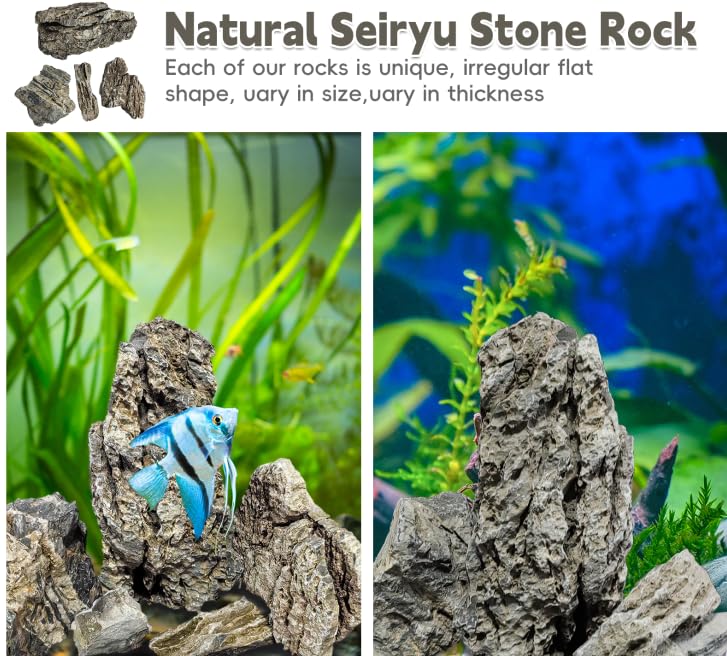 PINVNBY Natural Seiryu Stones, Aquariums Slate Stone Decorative Rocks for Fish Tank, Terrariums, Paludarium, Vivariums, Reptile and Amphibian Enclosures, Aquascaping (4.5lb)