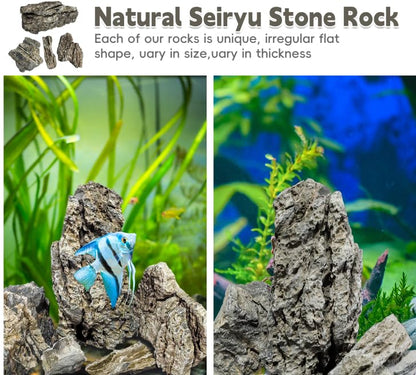 PINVNBY Natural Seiryu Stones, Aquariums Slate Stone Decorative Rocks for Fish Tank, Terrariums, Paludarium, Vivariums, Reptile and Amphibian Enclosures, Aquascaping (4.5lb)