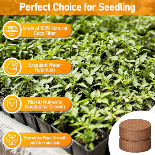 50 Pcs 30mm Coco Coir Pellets Seed Starter Soil Mix- Organic Coconut Coir Potting Soil Pods for Seedling, Coco Peat Soil Discs for Indoor & Outdoor Plants Bonsai Herbs Vegetables and Flowers - size: 30mm