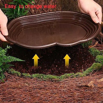 Extra Large Reptile Bathing Pool Reptile Feeding Dish Water Bowl with Ramp Aquarium Ornament for Gecko, Snake, Turtle, Bearded Dragon, Lizard Bath(Black) - color: Black