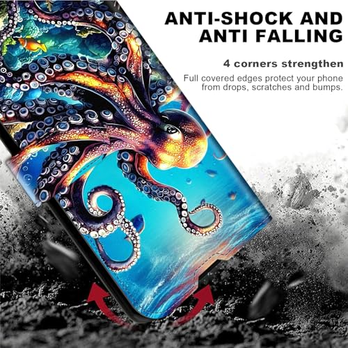 for Cricket Outlast 5G 2024 Wallet case with RFID Blocking Credit Card Holder Kickstand, Folio Flip PU Leather Shockproof Protective Cover for AT&T Motivate Pro 5G, Octopus Swimming - color: Octopus Swimming