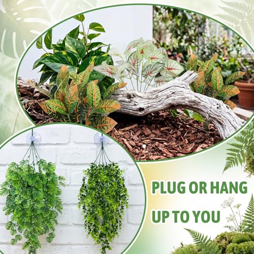 12 Pcs Reptile Plants Terrarium Hanging Plant Vines Artificial Leaves with Suction Cups Climbing Foliage for Bearded Dragon Lizard Gecko Snake Tank Accessories Decor (Lush Series) - style: Lush Series