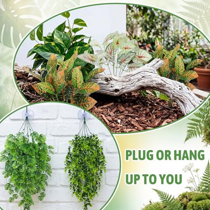 12 Pcs Reptile Plants Terrarium Hanging Plant Vines Artificial Leaves with Suction Cups Climbing Foliage for Bearded Dragon Lizard Gecko Snake Tank Accessories Decor (Lush Series) - style: Lush Series