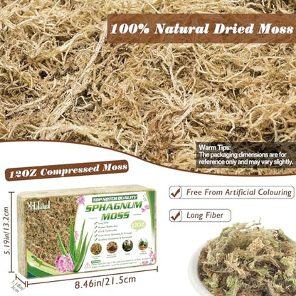 Halatool 12 OZ Sphagnum Moss for Plants, 16 QT Long Fiber Dried Orchid Moss | Drainage & Moisture Retention, Natural Moss for Ferns, Succulents, Carnivorous, Orchid Repotting, Terrariums, Reptile Bedding - size: 16 qt (0.8 lbs)