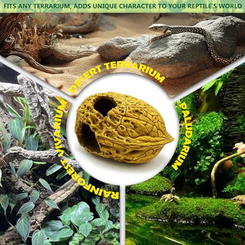 Leopard Gecko Reptile Hide Terrarium Décor Bearded Dragon Walnut Hideout Tank Accessories Decoration Cave Amphibian Habitat - style: WALNUT