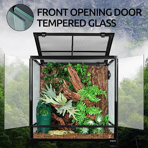 REPTIZOO 60 Gallon Glass Reptile Tank, 24" x 24" x 24" Large Reptile Terrarium Front Opening Terrarium with Double Hinge Door and Top Screen Ventilation, Easy Assembly Enclosure Tank - size: 24" x 24" x 24"