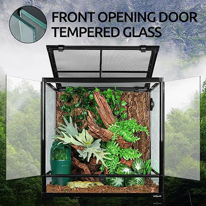 REPTIZOO 60 Gallon Glass Reptile Tank, 24" x 24" x 24" Large Reptile Terrarium Front Opening Terrarium with Double Hinge Door and Top Screen Ventilation, Easy Assembly Enclosure Tank - size: 24" x 24" x 24"