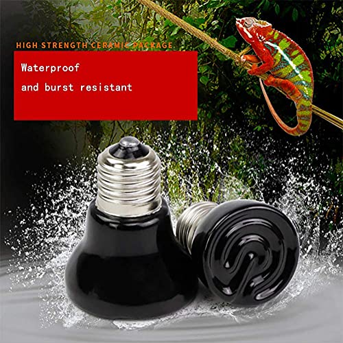 2-Packs 50W Black Ceramic Heat Lamp Mini Reptile Heat Lamp Bulbs E26/E27 Infrared Reptile Heat Emitter Heater Lamp Bulb No Light Lamps for Lizard Brooder Coop Aquarium Habitat Lizard Turtle