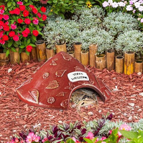 Toad House for Outside Garden, Frog House 8 x 8 x 3.9 Inch Reptile Hide Cave for Toad Frog Turtle Lizard Aquarium Fish(Red) - color: Red