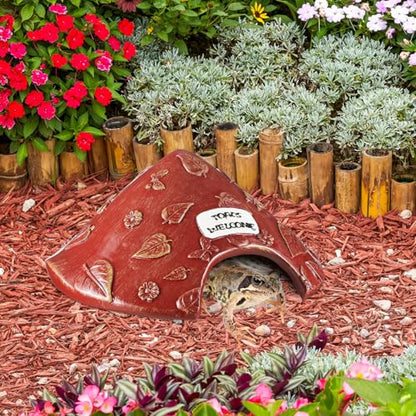Toad House for Outside Garden, Frog House 8 x 8 x 3.9 Inch Reptile Hide Cave for Toad Frog Turtle Lizard Aquarium Fish(Red) - color: Red