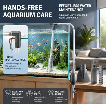 New Generation Aquarium Siphon Vacuum Cleaner Upgraded Version, Fish Tank Cleaner, Gravel & Sand Cleaning，5.6FT (Gray) - color: gray