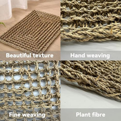 Large Bird Seagrass Mat 24 × 14 ''Natural Seagrass Woven Bird Net Hammock Climbing Rope Ladder with Hooks Chew Toy for Parrot Guinea Pig Lovebird Cockatiel Pigeon - size: 2Pcs 23.6" × 13.8"
