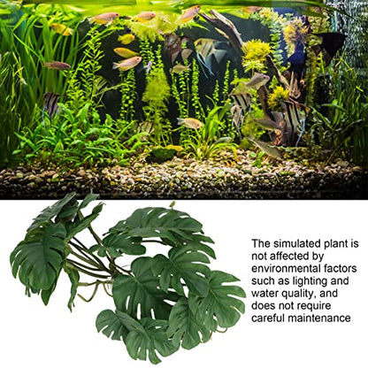 GLOGLOW Reptile Silk Plant Leaves, Jungle Vines Plastic Terrarium Plant Leaves Simulation Aquarium Decoration Tree Branch with Suction Cup for Terrarium Fish | Plastic Simulation Turtle Back Leaf, Jungle Vines Reptile Tank Decor, Rainforest Habitat Access