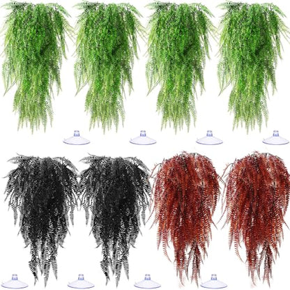 8 Pack Reptile Plants Terrarium Hanging Plant Vine Boston Climbing Terrarium Plant with Suction Cup for Bearded Dragons Lizard Crested Gecko Snake Crab Tank(Vivid Series,3 Colors) - style: Vivid Series