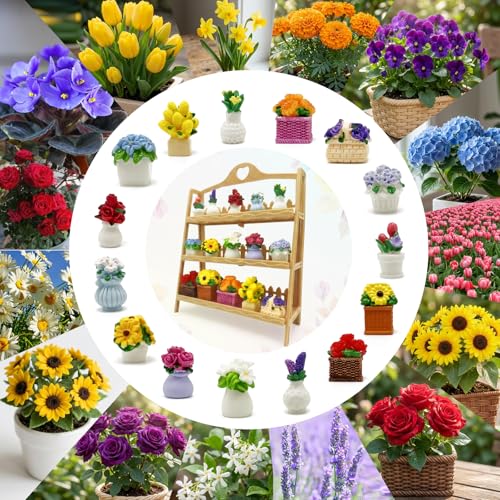 Miniature Flower Figurines 15 Pcs Mini Plants Office Desk Decoration Tiny Resin Flowers Figures Accessories Ornament Bonsai Landscape - style: Flower