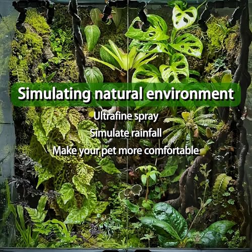 Reptile Humidifier & Mister for Tank with Auto Timer – 360° Adjustable Spray System, Fogger for Amphibians, Frogs, Snakes, Terrarium Plants