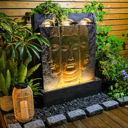 Tankana Zen Buddha Outdoor Fountain - Large Indoor Water Fountains Waterfall with Planting Groove Wall Water Feature for Garden Patio Backyard Deck Lawn Home Decor, 45 inchesTall, Gold