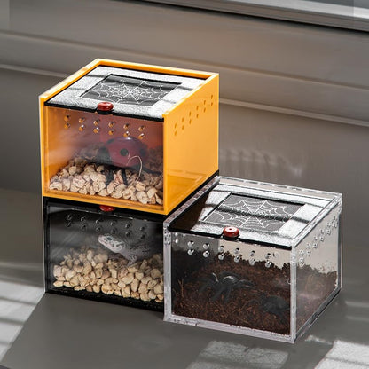 Black Acrylic Jumping Spider Enclosure Cage for Insect Reptile Isopods | Semi-concealed Portable Breeding Enclosure, Sliding Lid Handheld Design Easy to Observe Jumping Spiders and small pets