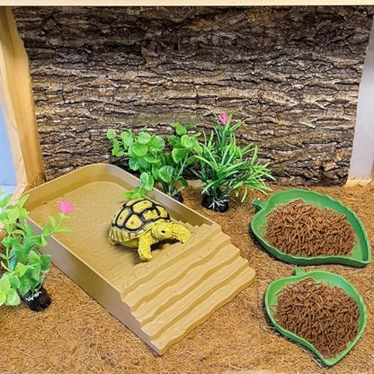7 PCS Reptile Water Dish Bathing Pool Tortoise Habitat Accessories | plastic,water proof,multi-function,with climbing ramp food dishes reptile plants tweezer,for turtle gecko snake frog - color: faint yellow